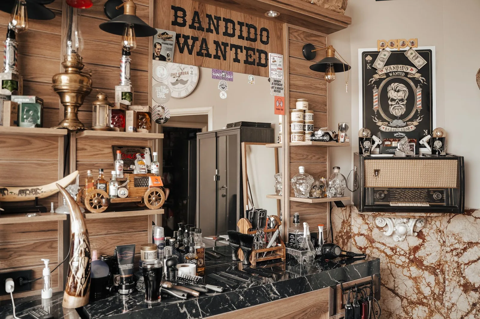 Modern barber shop interior with chairs and mirrors representing free barber shop software management tools